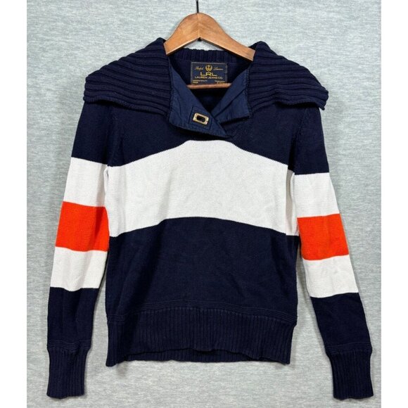 Lauren Ralph Lauren LRL Womens Striped Knit Sweater Sz L Blue Casual - Picture 2 of 5